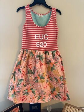 Matilda Jane Pink Striped Tank Dress with Floral Skirt